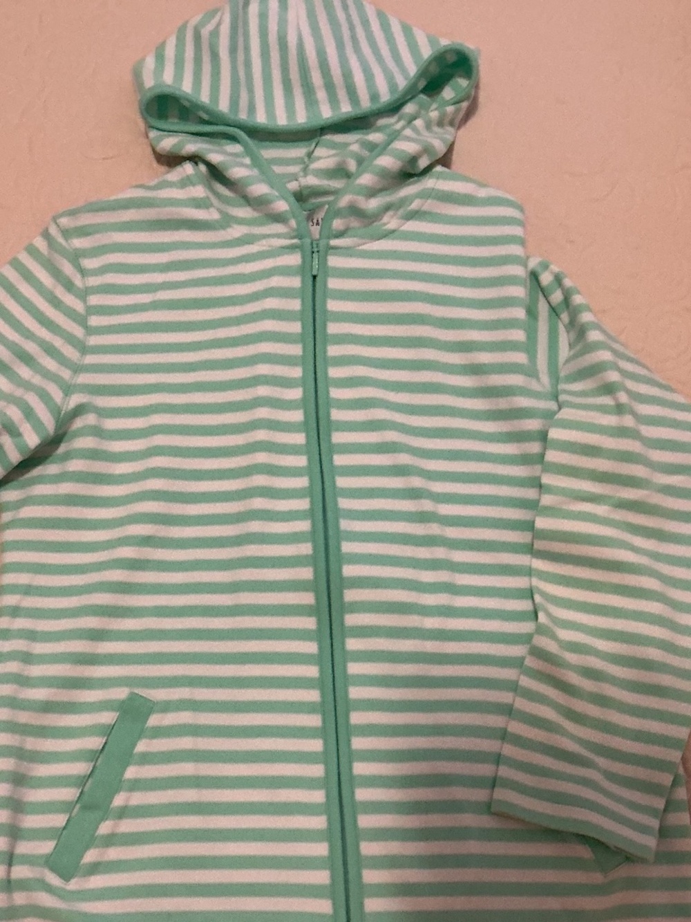Sport Savvy Mixed Stripe Jacquard Knit Zip-Up Hoodie Mint Green White Size M